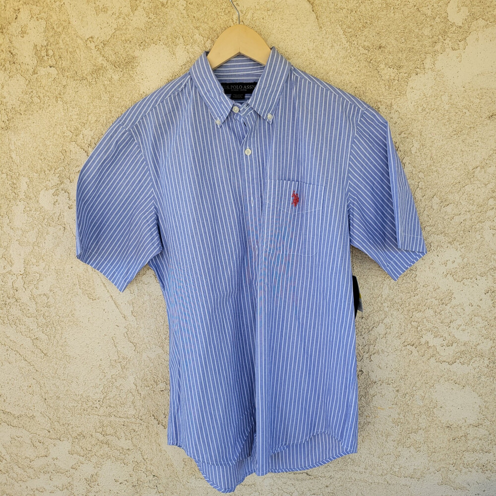 Men’s Size M Short Sleeve Shirt U.S.Polo Assn Button Up Blue And White